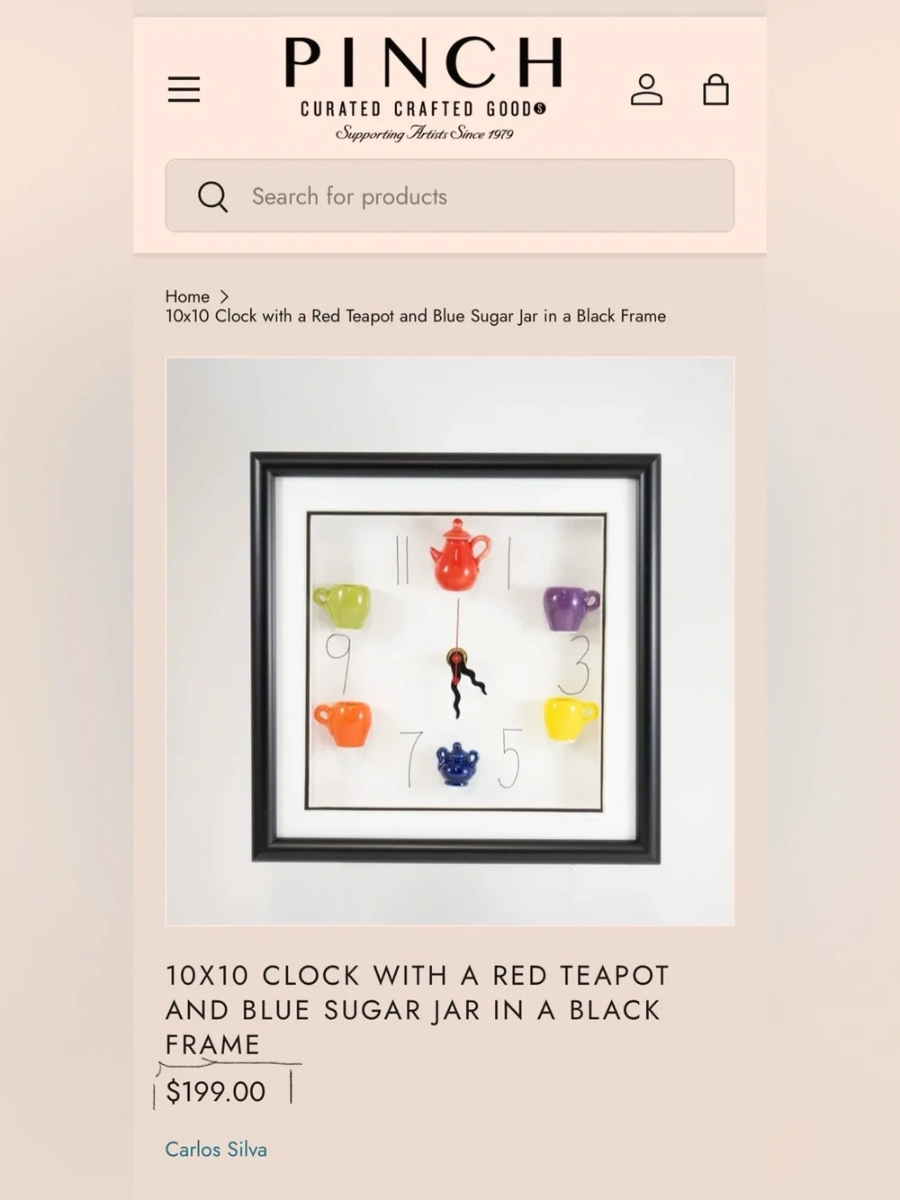 This 10x10 inch shadowbox wall clock, signed by artist Carlos Silva of Centuries